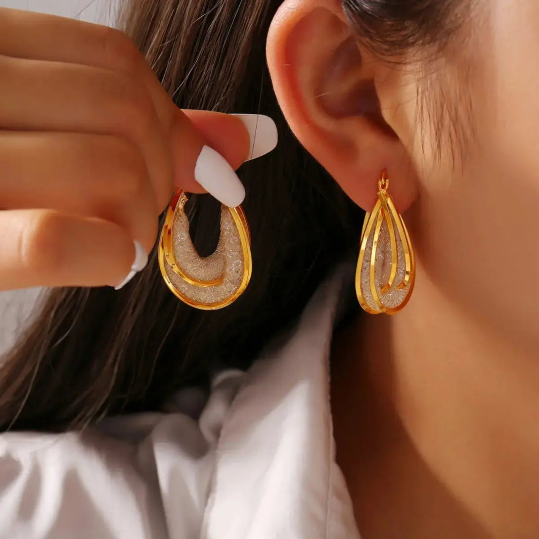 Lovcia Elegant U-Shaped Copper & Glass Stone Earrings for Women-Earrings-Gold-One Size-Gold
