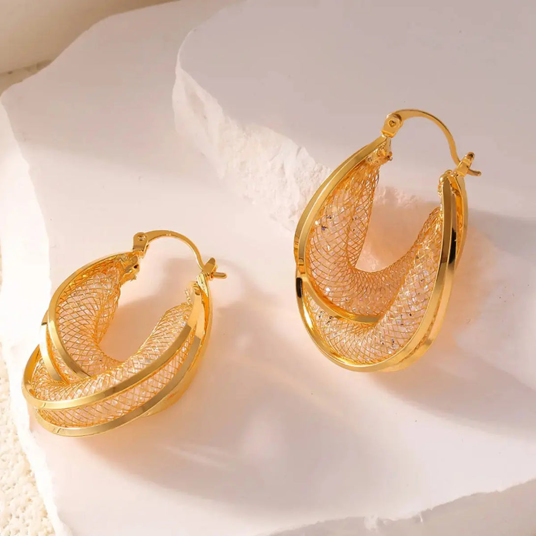 Lovcia Elegant U-Shaped Copper & Glass Stone Earrings for Women-Earrings-Gold-One Size-Gold