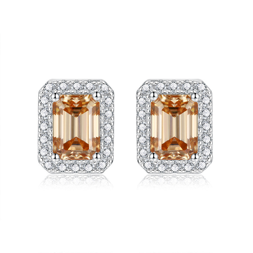 Lovcia Elegant Unisex Moissanite Emerald Cut Stud Earrings in Silver-Earrings-Champagne Gold-5x7mm-Champagne Gold