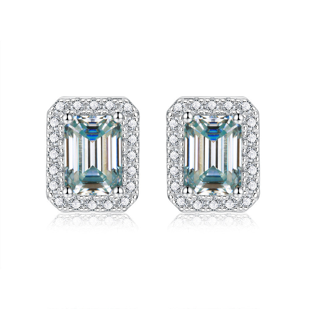 Lovcia Elegant Unisex Moissanite Emerald Cut Stud Earrings in Silver-Earrings-Light Ocean Blue-5x7mm-Light Ocean Blue