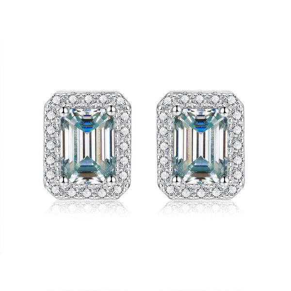Lovcia Elegant Unisex Moissanite Emerald Cut Stud Earrings in Silver-Earrings-Light Ocean Blue-5x7mm-Light Ocean Blue