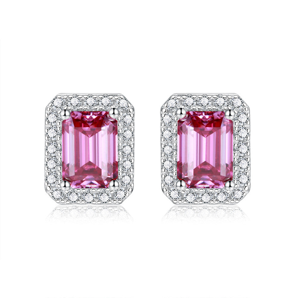 Lovcia Elegant Unisex Moissanite Emerald Cut Stud Earrings in Silver-Earrings-Pink-5x7mm-Pink