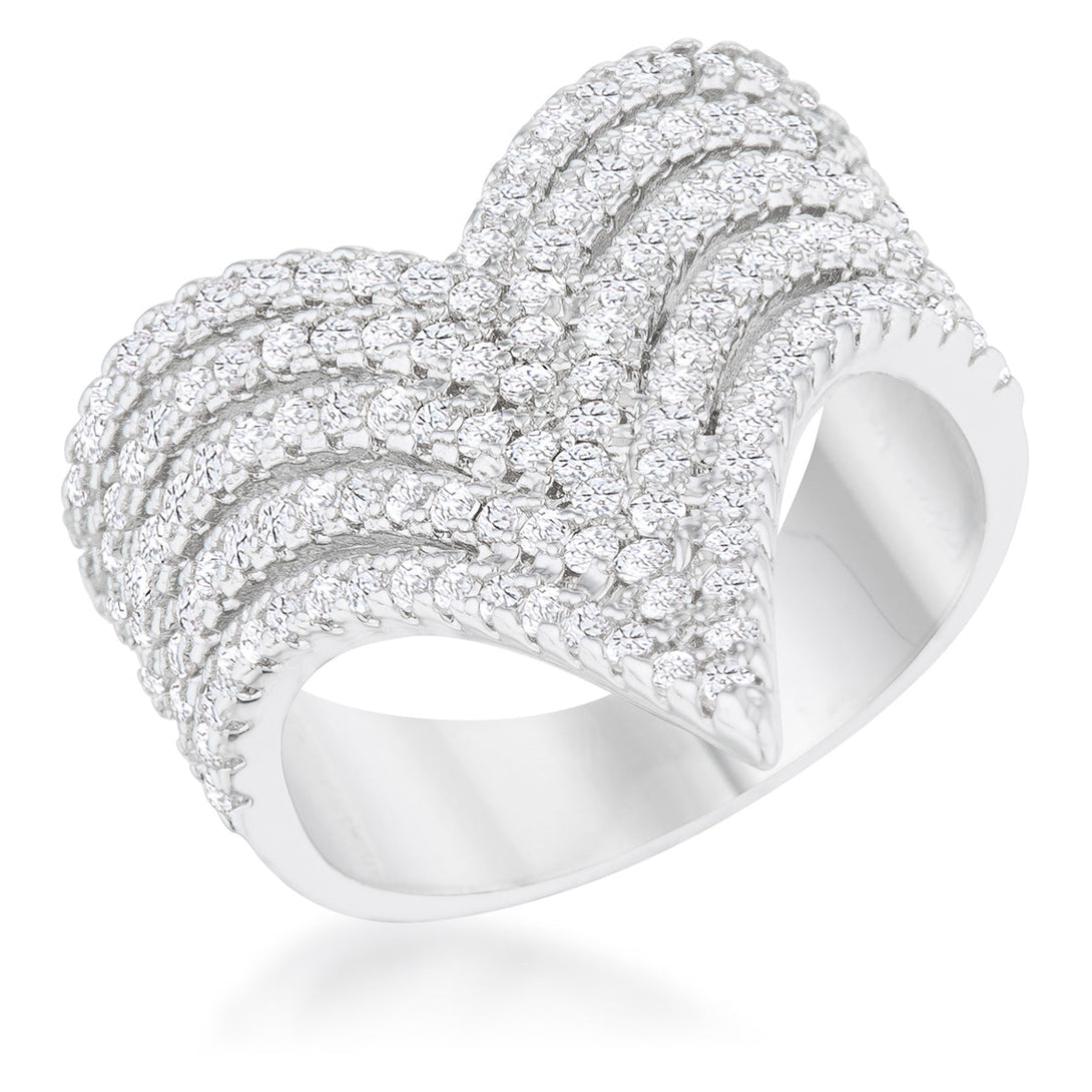Lovcia Elegant Vera 1.42ct CZ Rhodium V-Shape Vintage Cocktail Ring-Rings-5-5