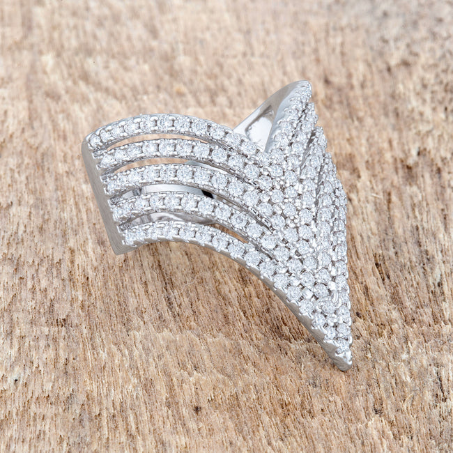 Lovcia Elegant Vera 1.42ct CZ Rhodium V-Shape Vintage Cocktail Ring-Rings-5-5