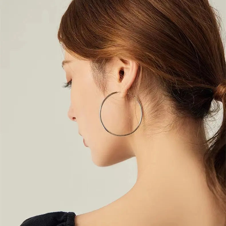 Lovcia Elegant Versatile High-Quality Geometric Silver Hoop Earrings for Women-Earrings-Silver-30MM-Silver