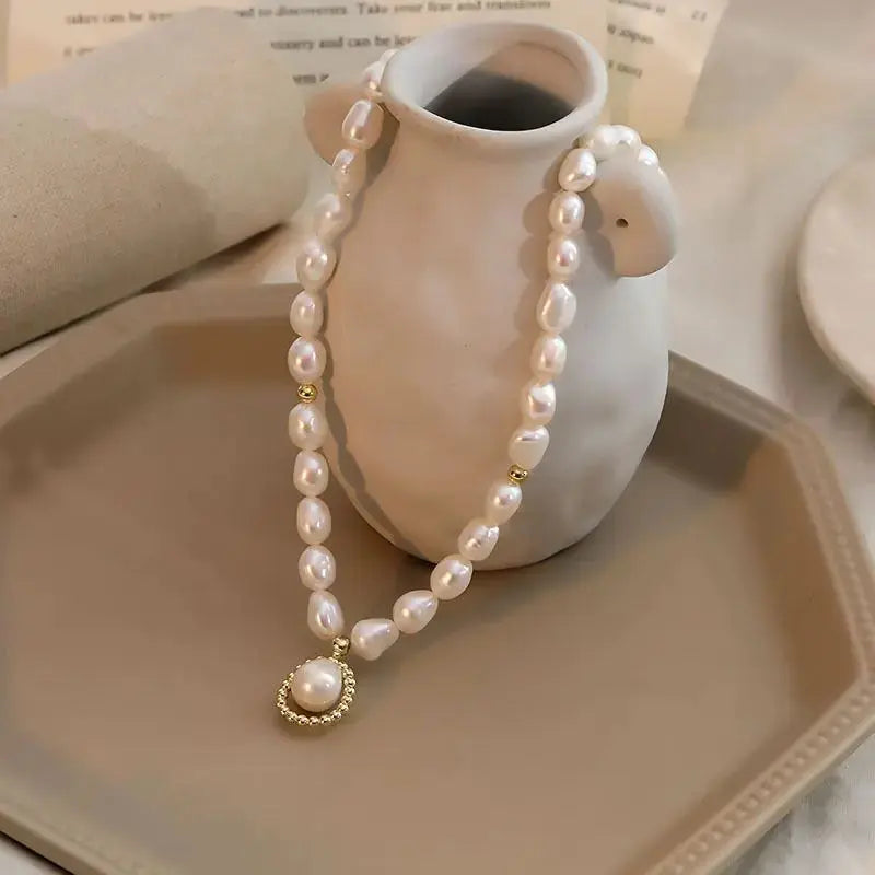 Lovcia Elegant Waterdrop Natural Pearl 925 Sterling Silver Necklace-Necklaces-