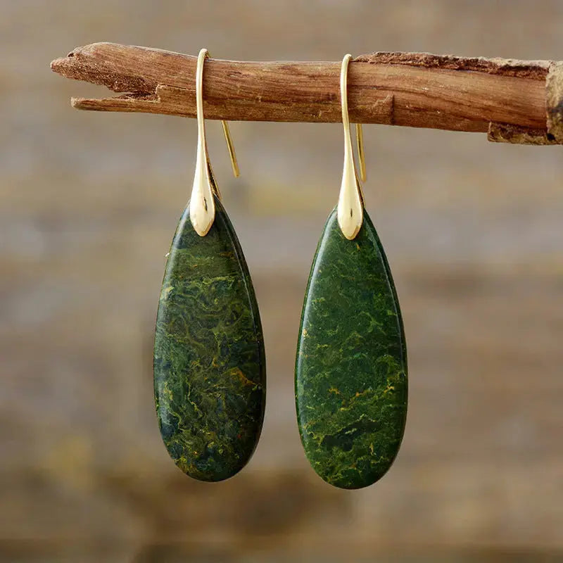 Lovcia Elegant Waterdrop Natural Stone Earrings for Women-Earrings-Gold/Green-One Size-Gold/Green