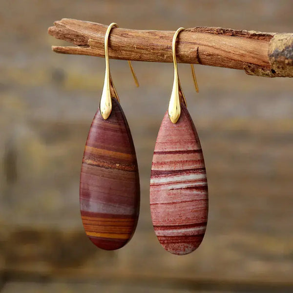 Lovcia Elegant Waterdrop Natural Stone Earrings for Women-Earrings-Gold/Red-One Size-Gold/Red