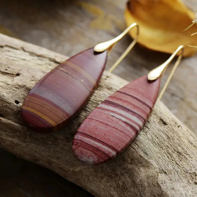 Lovcia Elegant Waterdrop Natural Stone Earrings for Women-Earrings-Gold/Red-One Size-Gold/Red