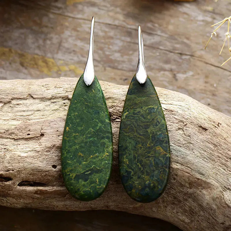 Lovcia Elegant Waterdrop Natural Stone Earrings for Women-Earrings-Silver/Green-One Size-Silver/Green