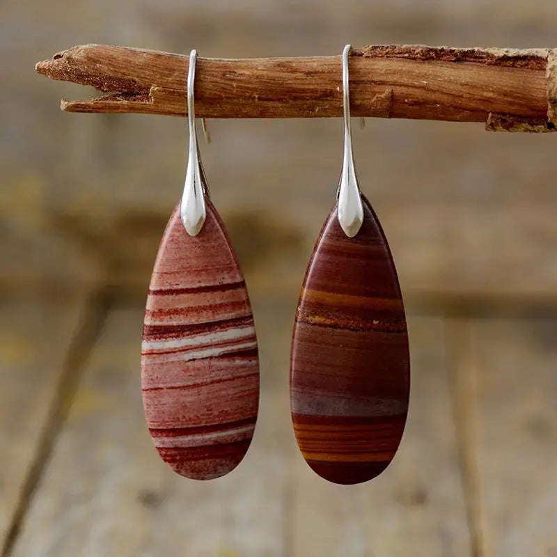 Lovcia Elegant Waterdrop Natural Stone Earrings for Women-Earrings-Silver/Red-One Size-Silver/Red