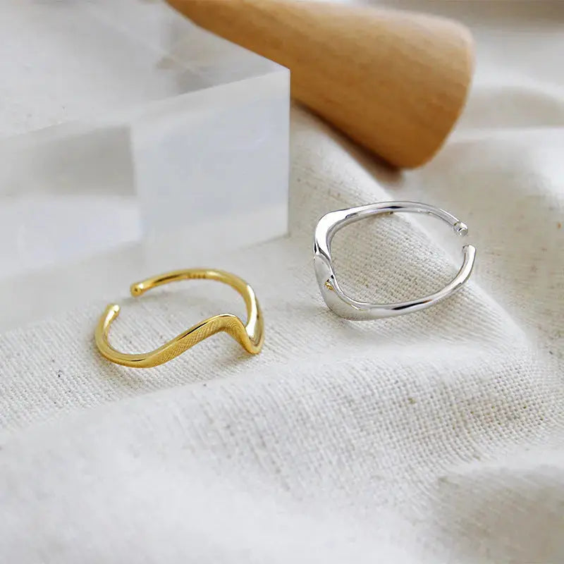 Lovcia Elegant Wave Simple 925 Sterling Silver Adjustable Ring-Rings-Rhodium-Rhodium