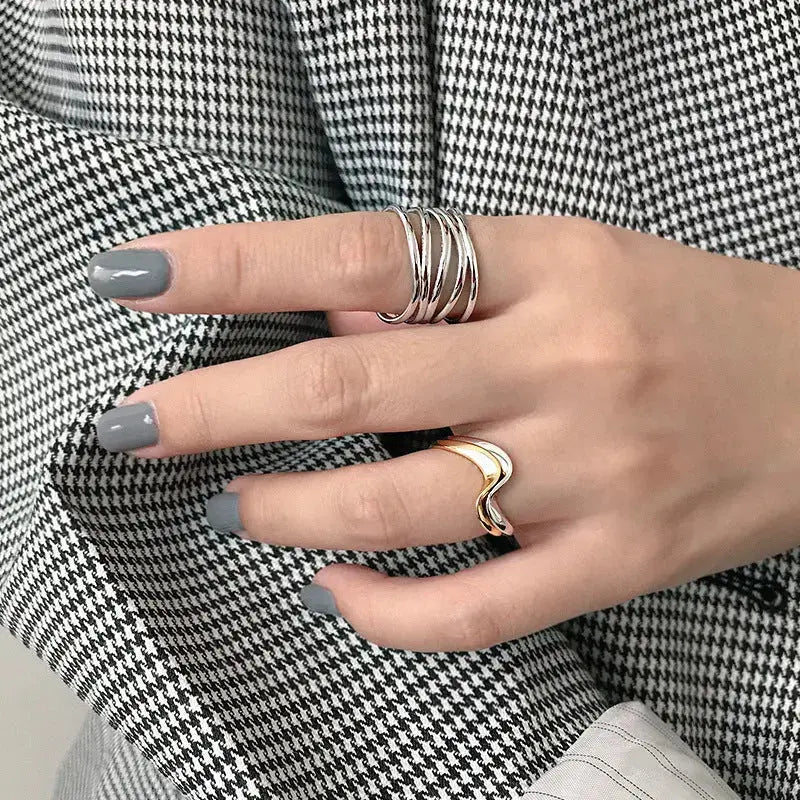 Lovcia Elegant Wave Simple 925 Sterling Silver Adjustable Ring-Rings-Rhodium-Rhodium