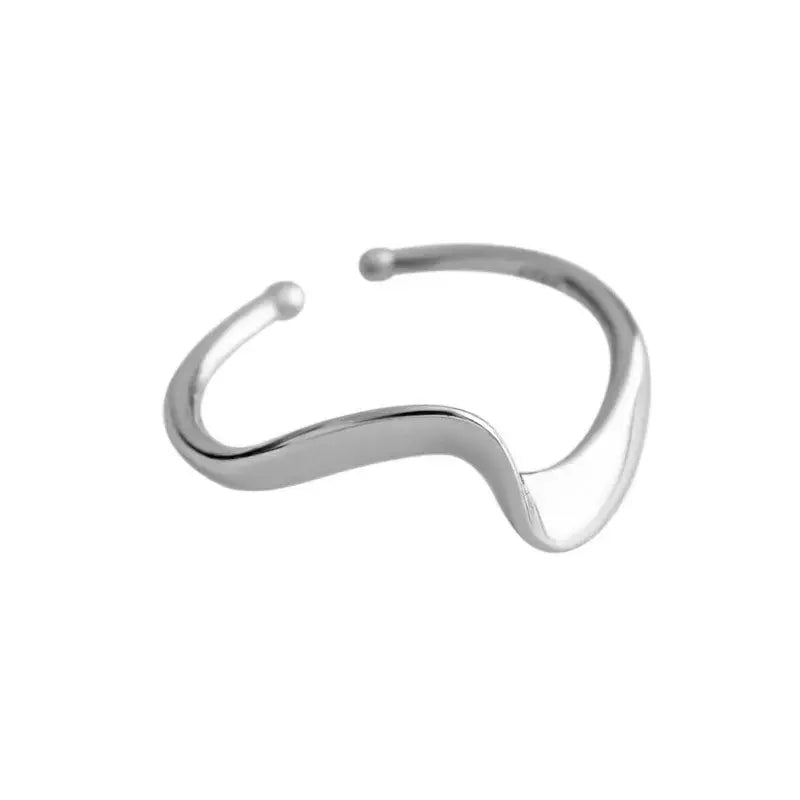 Lovcia Elegant Wave Simple 925 Sterling Silver Adjustable Ring-Rings-Rhodium-Rhodium