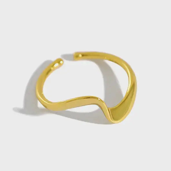 Lovcia Elegant Wave Simple 925 Sterling Silver Adjustable Ring-Rings-Yellow Gold-Yellow Gold