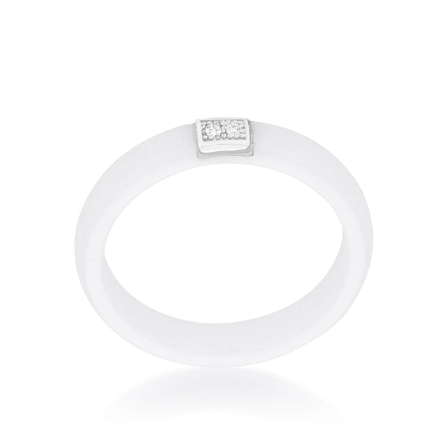 Lovcia Elegant White Ceramic Ring with Sparkling Cubic Zirconia-Rings-5-5