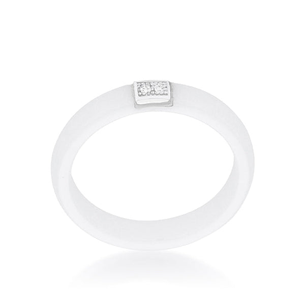 Lovcia Elegant White Ceramic Ring with Sparkling Cubic Zirconia-Rings-5-5