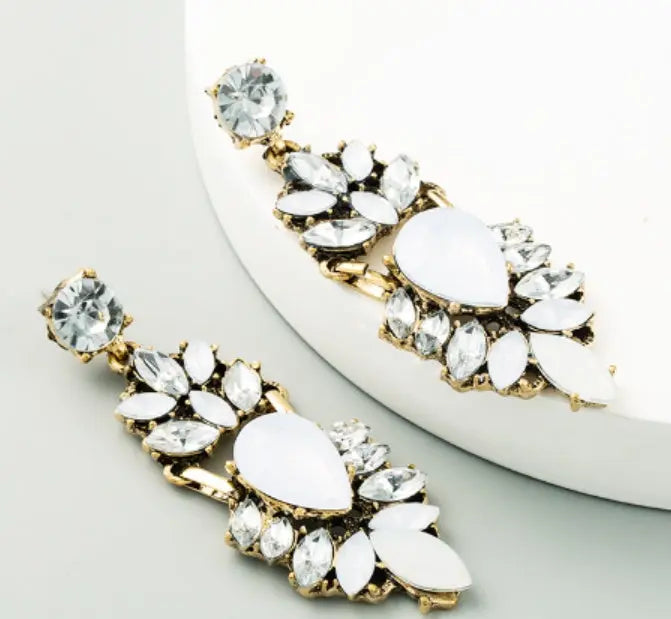 Lovcia Elegant Women's Crystal Geometry Earrings-Earrings-White-White