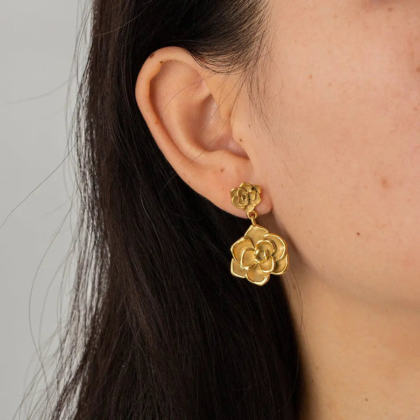 Lovcia Elegant Women's Geometric Rose Stainless Steel Earrings-Earrings-JDE2305037 Gold-JDE2305037 Gold