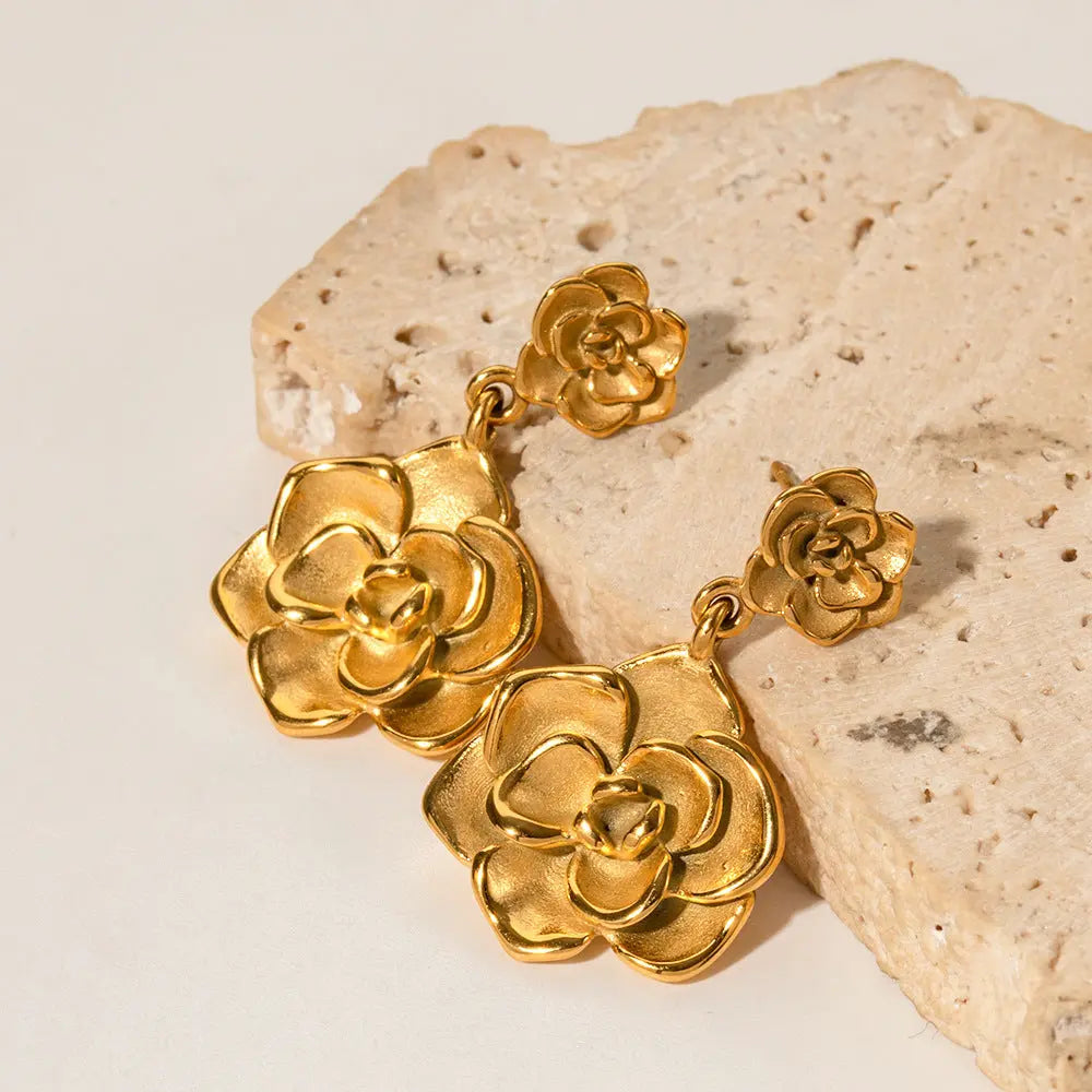 Lovcia Elegant Women's Geometric Rose Stainless Steel Earrings-Earrings-JDE2305037 Gold-JDE2305037 Gold