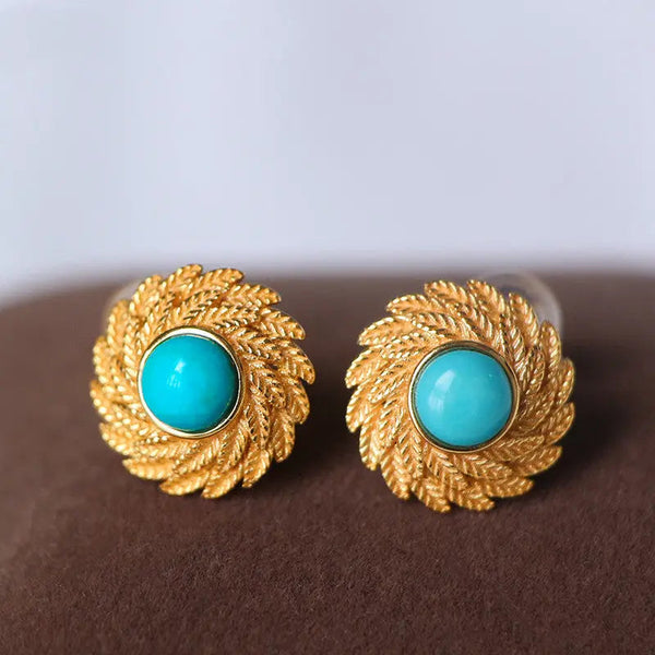 Lovcia Elegant Women's Natural Green Turquoise Silver Stud Earrings-Earrings-Ear studs-Ear studs