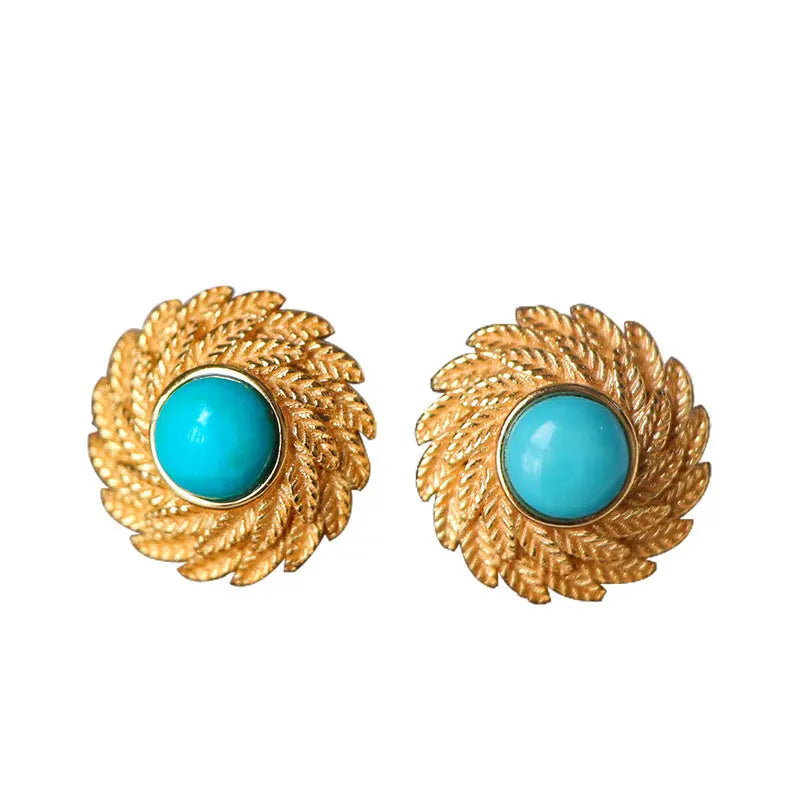 Lovcia Elegant Women's Natural Green Turquoise Silver Stud Earrings-Earrings-Ear studs-Ear studs