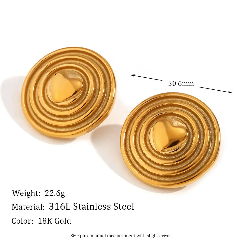 Lovcia Elegant Women's Stainless Steel Geometric Stud Earrings - Gold Electroplated-Earrings-Cast Circle Love Shield-Cast Circle Love Shield
