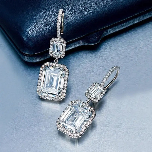 Lovcia Elegant Women's Zircon Geometric Earrings in French Style-Earrings-E2326 White Gold Color-E2326 White Gold Color