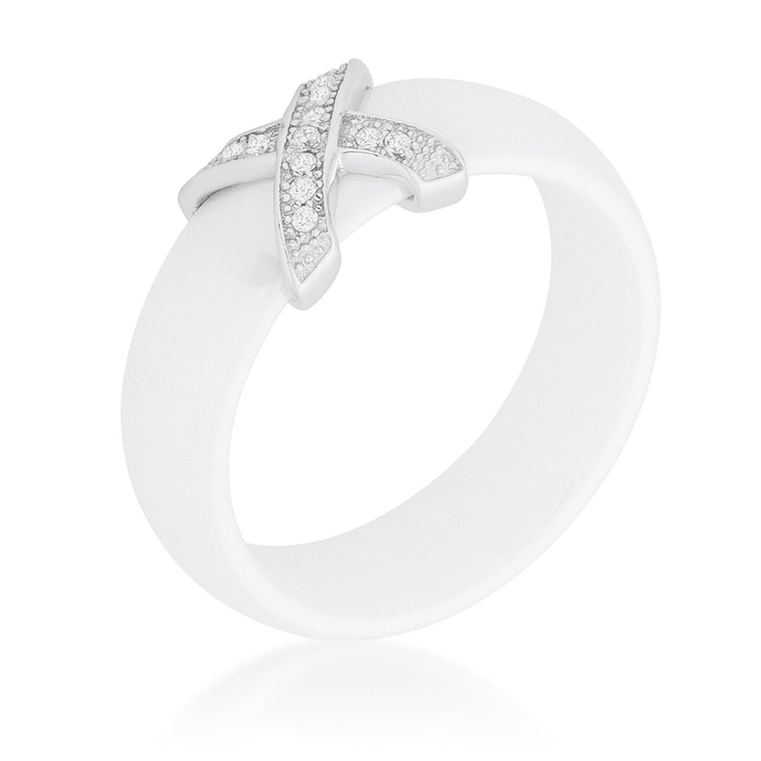 Lovcia Elegant X Design Sterling Silver Ring with Rhodium Finish-Rings-5-5