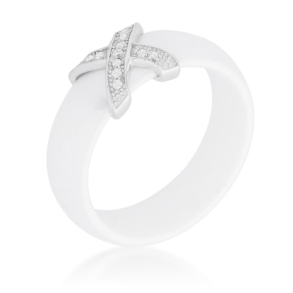 Lovcia Elegant X Design Sterling Silver Ring with Rhodium Finish-Rings-5-5