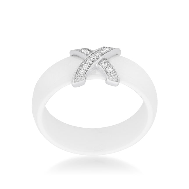 Lovcia Elegant X Design Sterling Silver Ring with Rhodium Finish-Rings-5-5