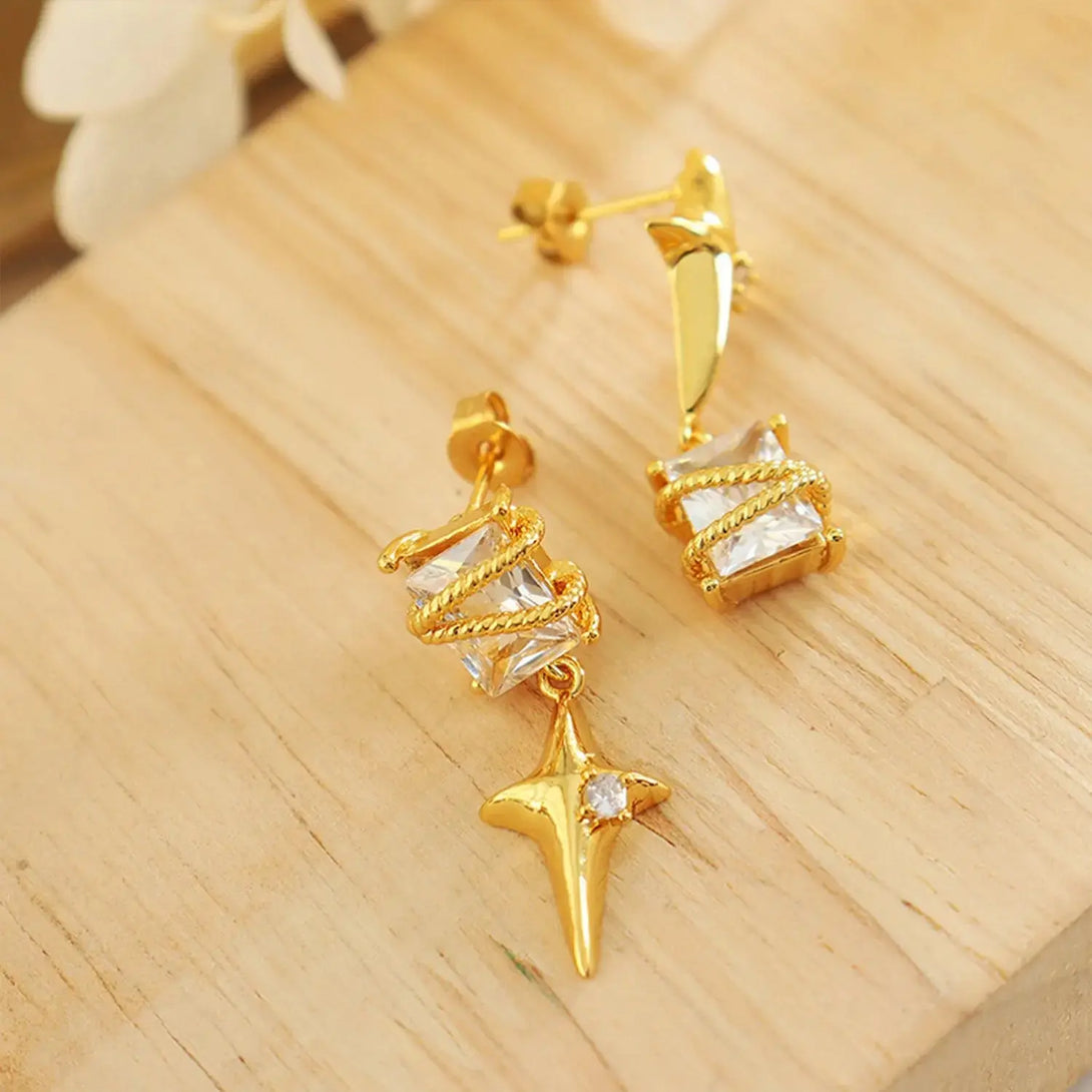 Lovcia Elegant Zircon and Copper Geometric Dangle Earrings for Women-Earrings-Gold-One Size-Gold