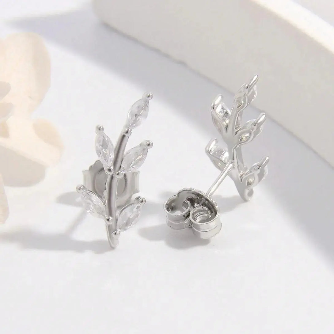 Lovcia Elegant Zircon Leaf Design Sterling Silver Earrings for Women-Earrings-Silver-One Size-Silver