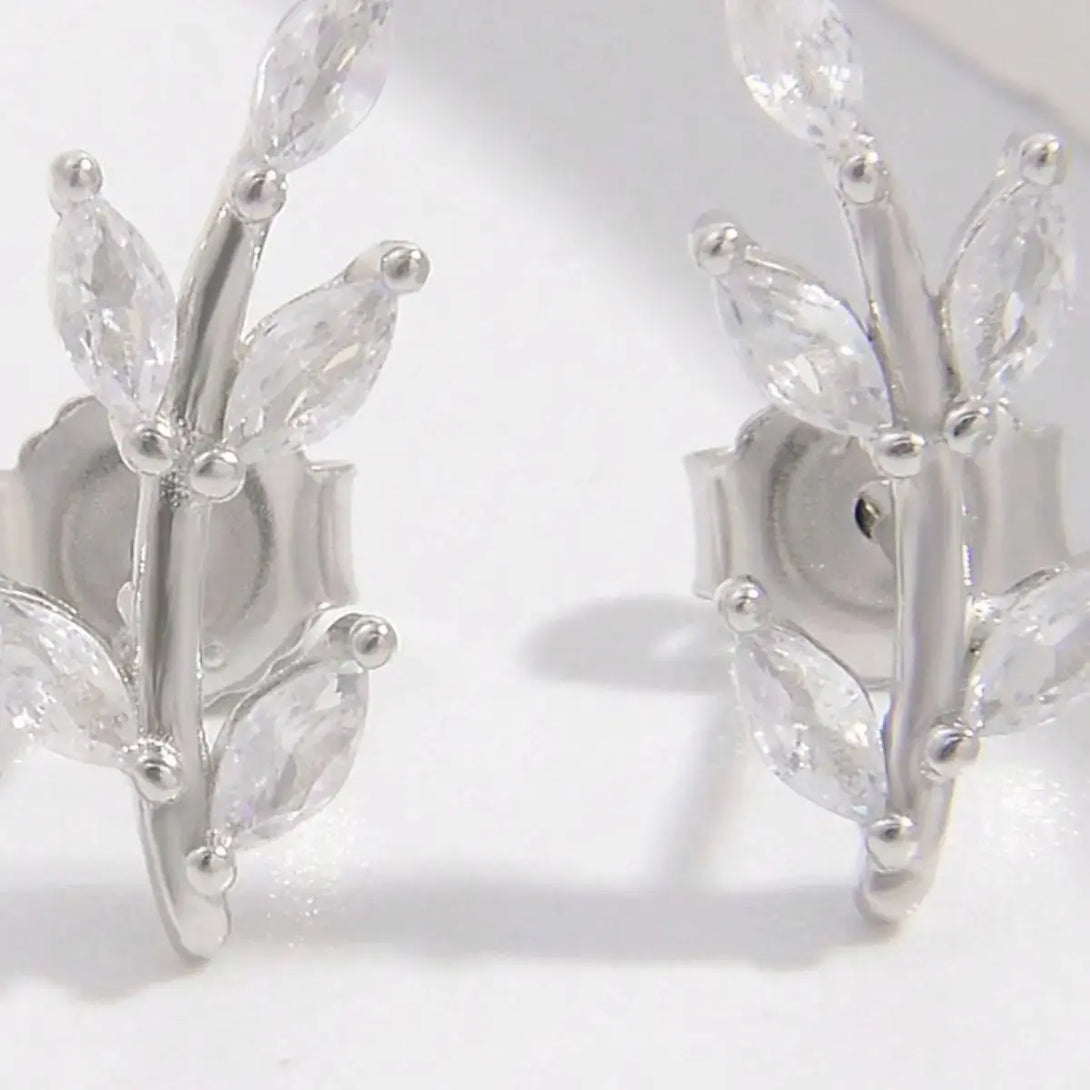 Lovcia Elegant Zircon Leaf Design Sterling Silver Earrings for Women-Earrings-Silver-One Size-Silver