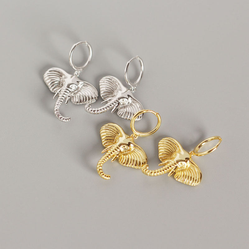 Lovcia Elephant Leverback Earrings 925 Silver Gold Plated-Earrings-Yellow Gold-Yellow Gold