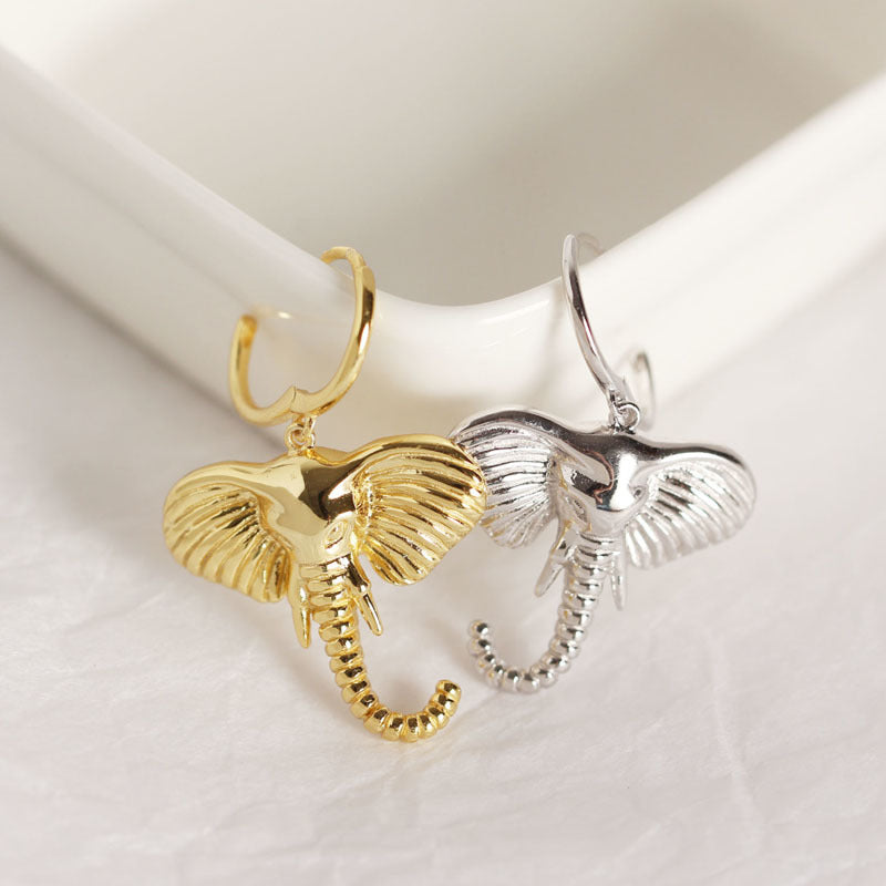 Lovcia Elephant Leverback Earrings 925 Silver Gold Plated-Earrings-Yellow Gold-Yellow Gold