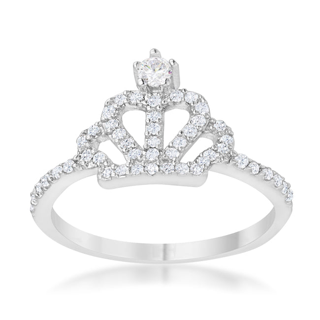 Lovcia Elina Rhodium Plated Crown Ring with 0.36ct CZ Stones-Rings-5-5