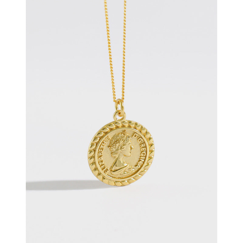 Lovcia Elizabeth Coin Necklace 925 Silver Gold Plated 19mm-Necklaces-Yellow Gold-Yellow Gold