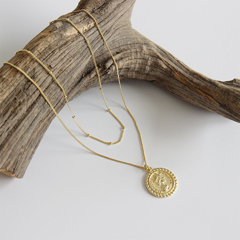 Lovcia Elizabeth Coin Necklace 925 Silver Gold Plated 19mm-Necklaces-Yellow Gold-Yellow Gold