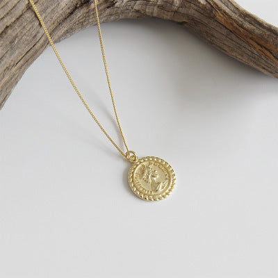 Lovcia Elizabeth Coin Necklace 925 Silver Gold Plated 19mm-Necklaces-Yellow Gold-Yellow Gold