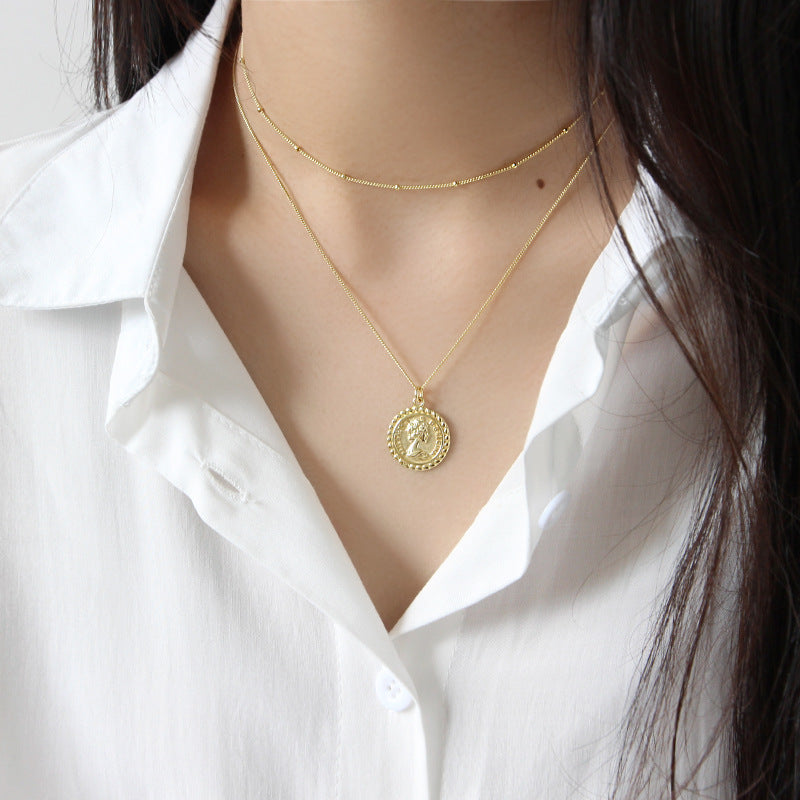 Lovcia Elizabeth Coin Necklace 925 Silver Gold Plated 19mm-Necklaces-Yellow Gold-Yellow Gold