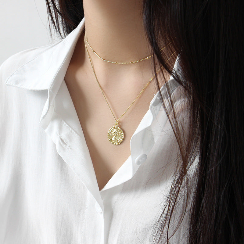Lovcia Elizabeth Coin Necklace 925 Silver Gold Plated 19mm-Necklaces-Yellow Gold-Yellow Gold