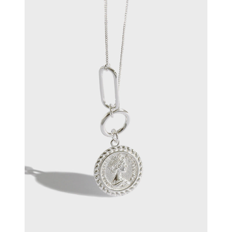 Lovcia Elizabeth Portrait 925 Sterling Silver Necklace 19mm-Necklaces-Rhodium-Rhodium