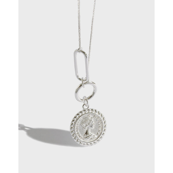 Lovcia Elizabeth Portrait 925 Sterling Silver Necklace 19mm-Necklaces-Rhodium-Rhodium