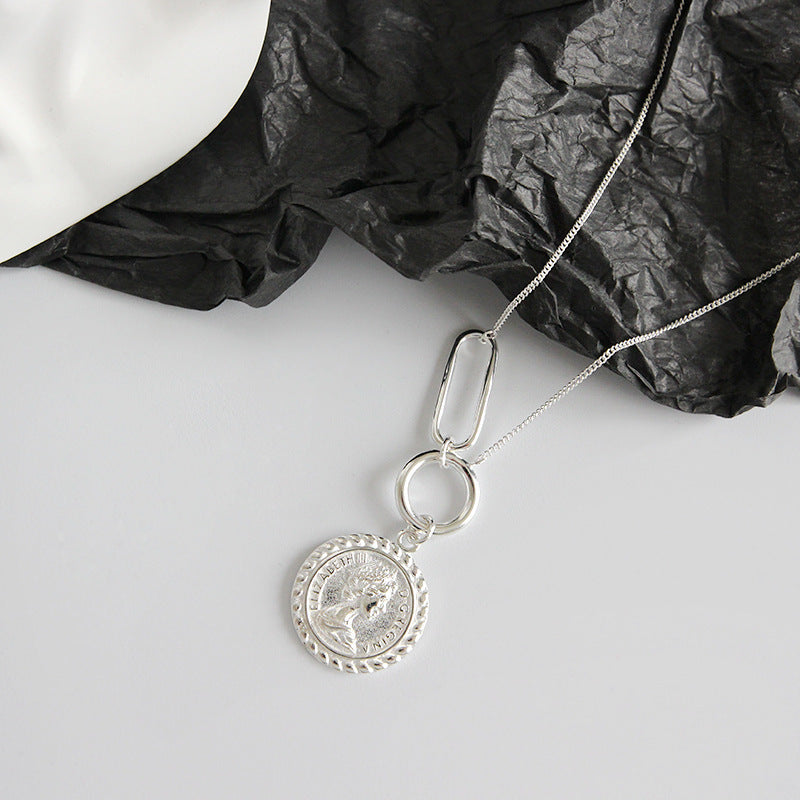 Lovcia Elizabeth Portrait 925 Sterling Silver Necklace 19mm-Necklaces-Rhodium-Rhodium