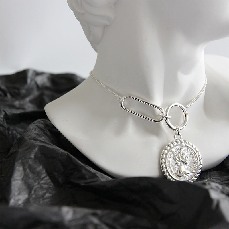 Lovcia Elizabeth Portrait 925 Sterling Silver Necklace 19mm-Necklaces-Rhodium-Rhodium