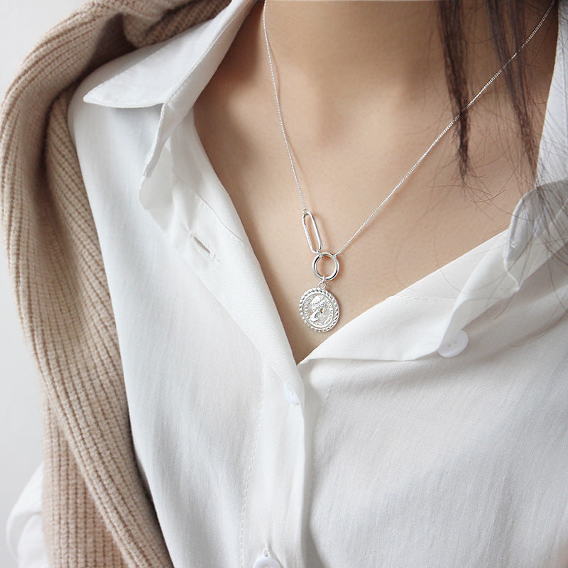 Lovcia Elizabeth Portrait 925 Sterling Silver Necklace 19mm-Necklaces-Rhodium-Rhodium