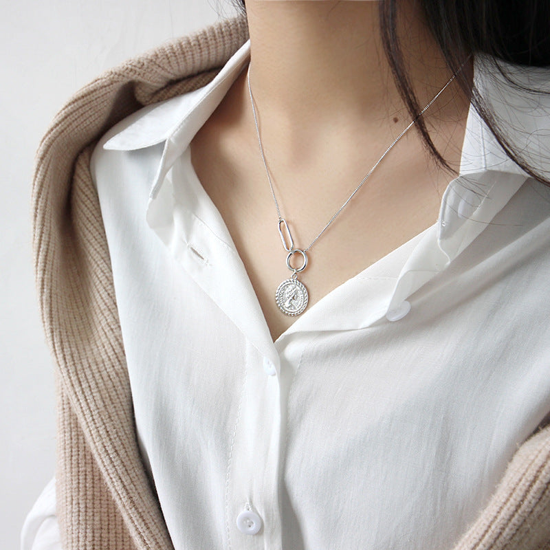 Lovcia Elizabeth Portrait 925 Sterling Silver Necklace 19mm-Necklaces-Rhodium-Rhodium
