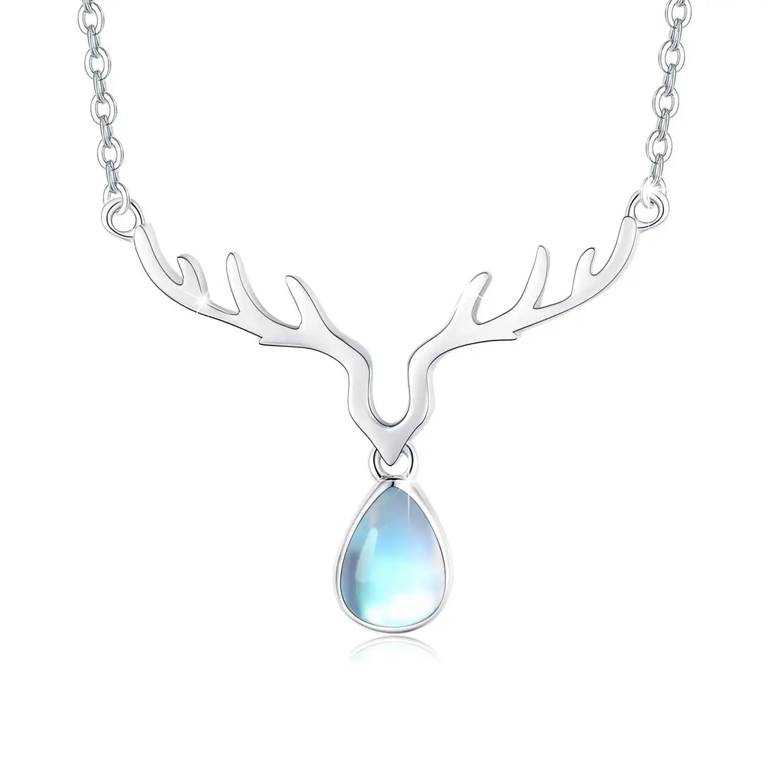 Lovcia Elk Moonstone Necklace 925 Sterling Silver for Women-Necklaces-White-21mm-0 word chain-White