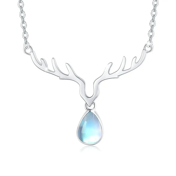 Lovcia Elk Moonstone Necklace 925 Sterling Silver for Women-Necklaces-White-21mm-0 word chain-White